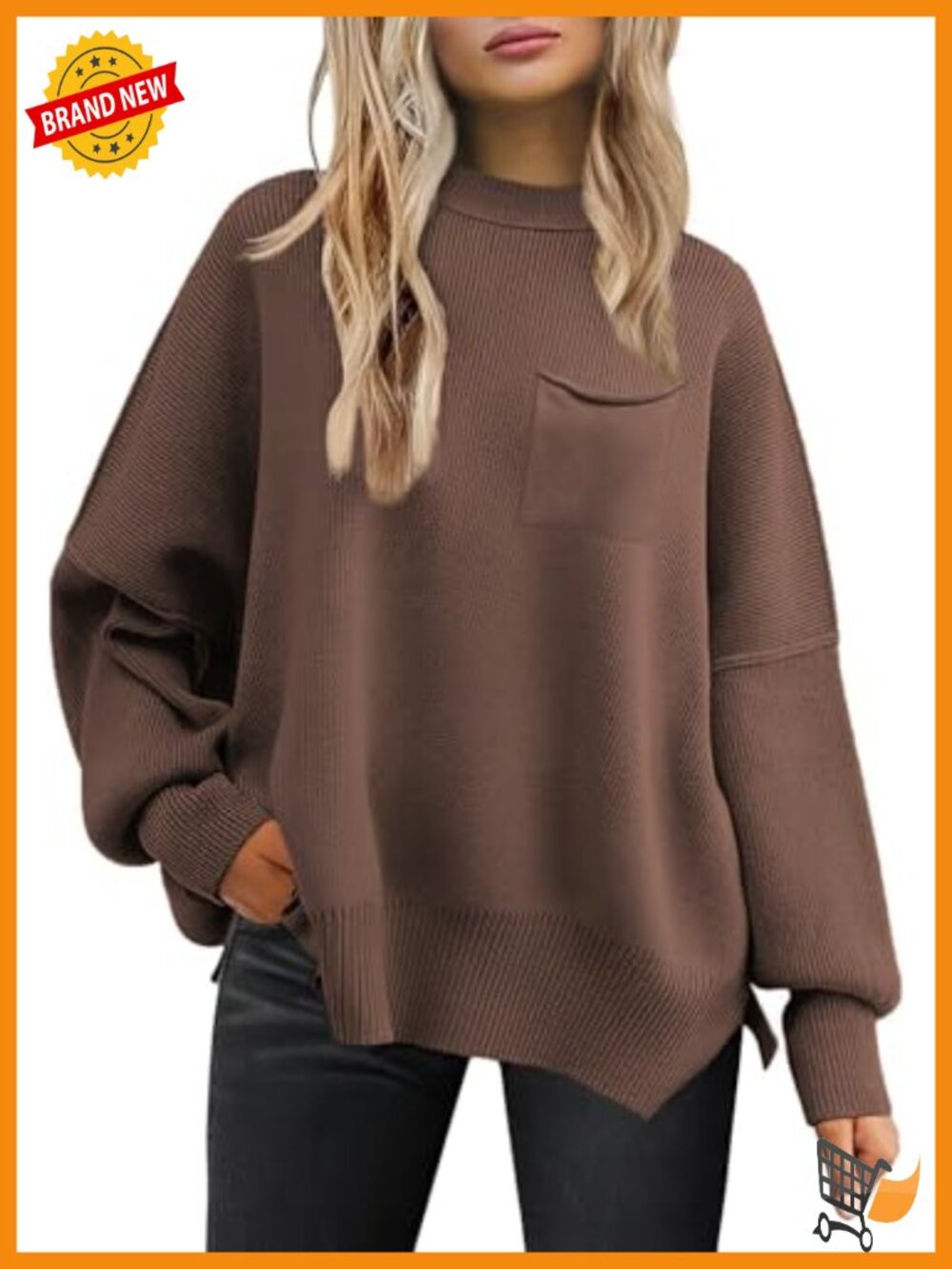 Oversized Crewneck Batwing Sweater Women Long Sleeve Knit